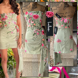 Lulu's Floral Strapless Maxi Dress - Green and Pink